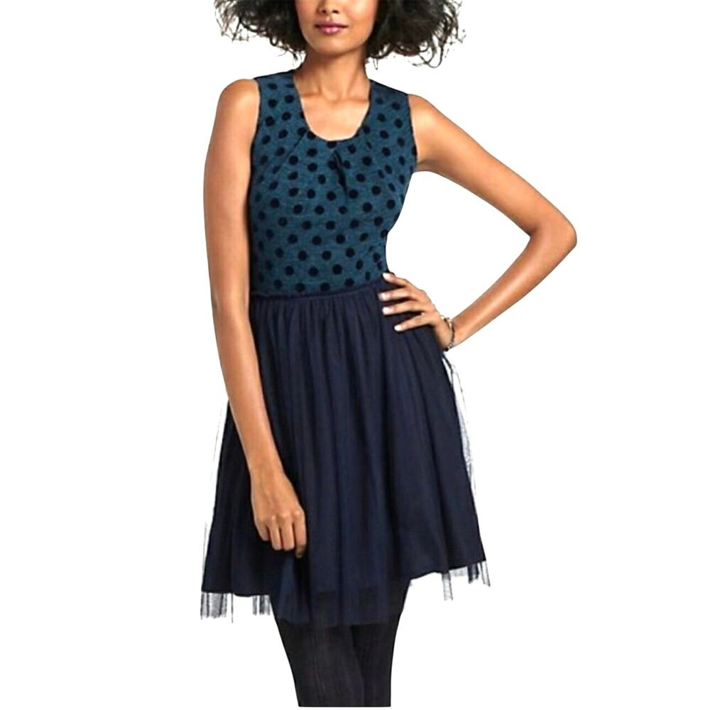 NWT ANTHROPOLOGIE Weston Wear Women’s Navy Polka Dot Tulled Mink Dress